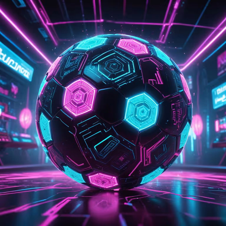 Futuristic neon soccer ball glowing with hexagonal symbols at Winairlines Casino.