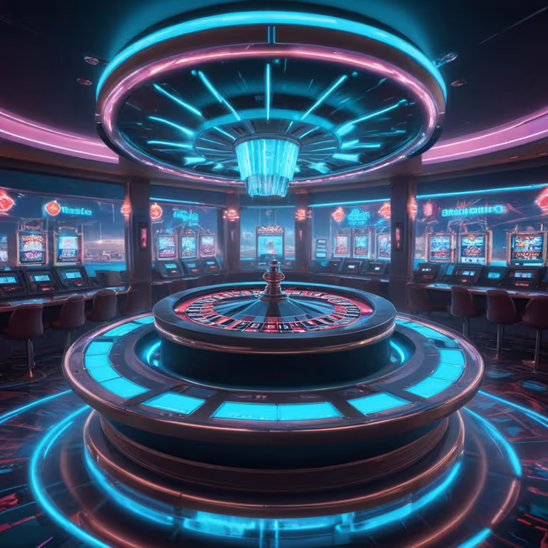 High-tech roulette table in a sci-fi casino arena at Winairlines Casino.